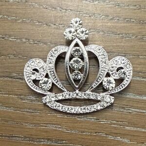 Crown Brooch Pin Silver Tone Clear Rhinestone Crystal Costume Jewelry Tiara